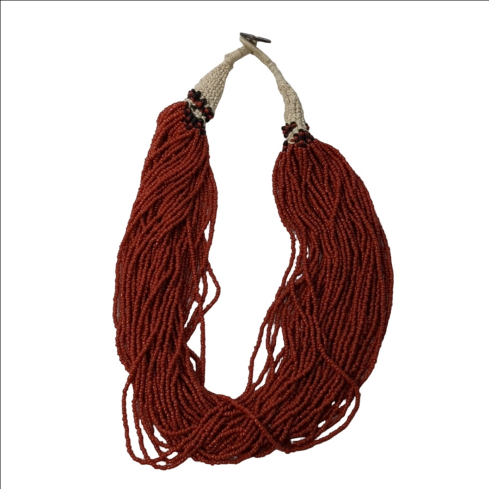 Chunky Seed Bead Multi-Strand Necklace Red